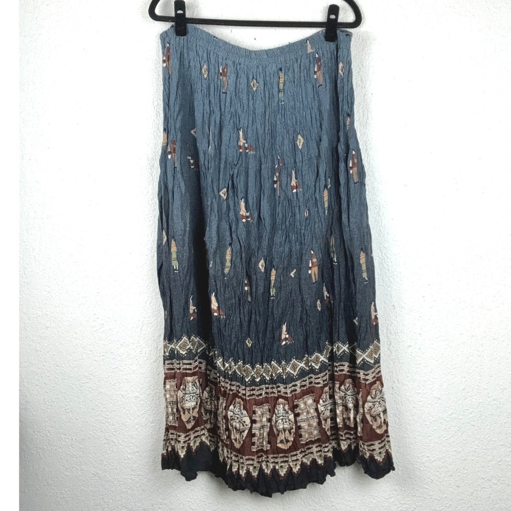 New Frontier Blue Southwestern Broomstick Skirt - Medium- Vintage Y2K Fall Style
